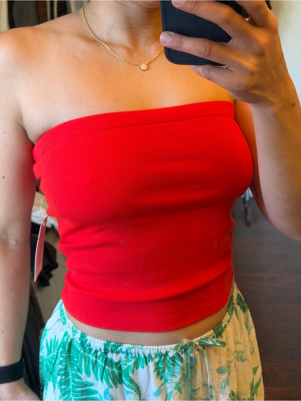 a new day Red Ribbed Strapless Crop Top